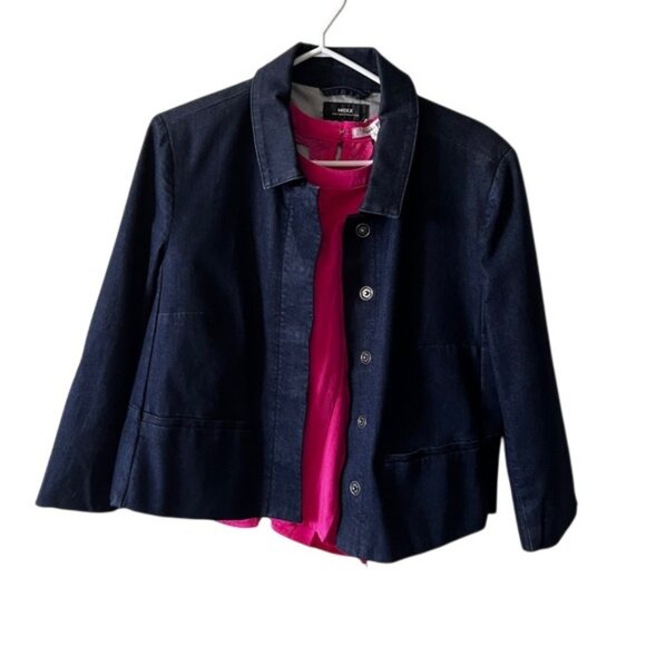 Mexx black cropped snap button front swing denim blazer size 14 - Picture 2 of 8